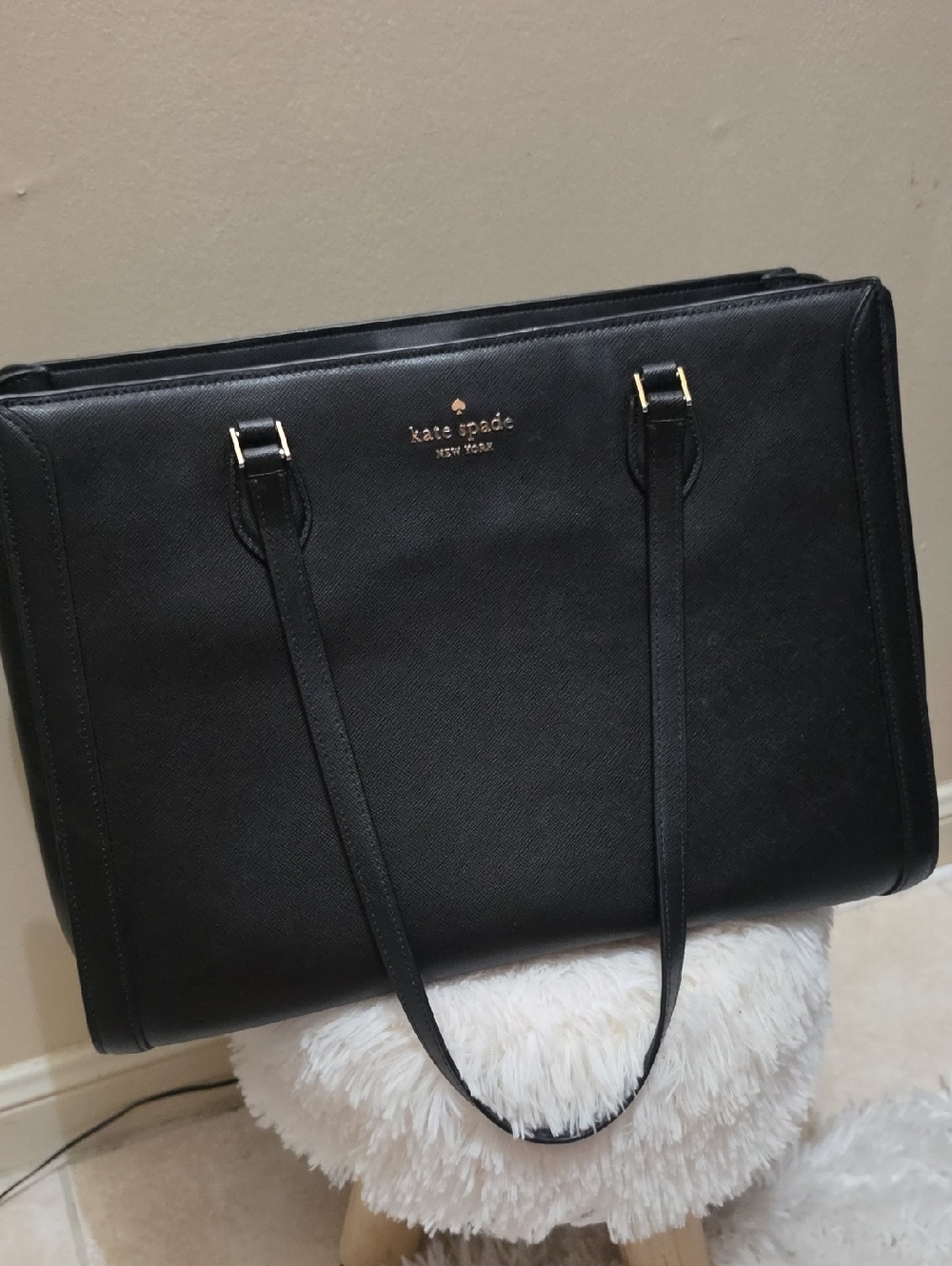 kate spade Black Saffiano Tote with Gold Logo